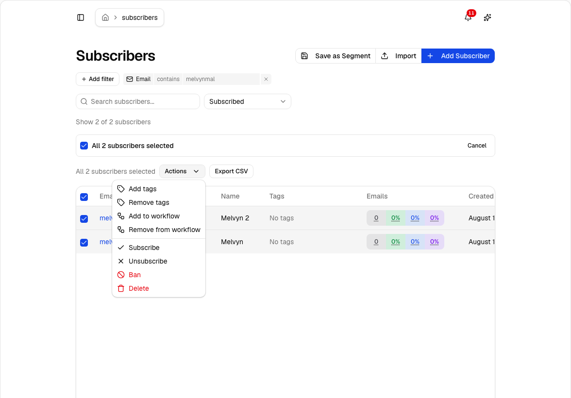 Actions menu with Add to workflow