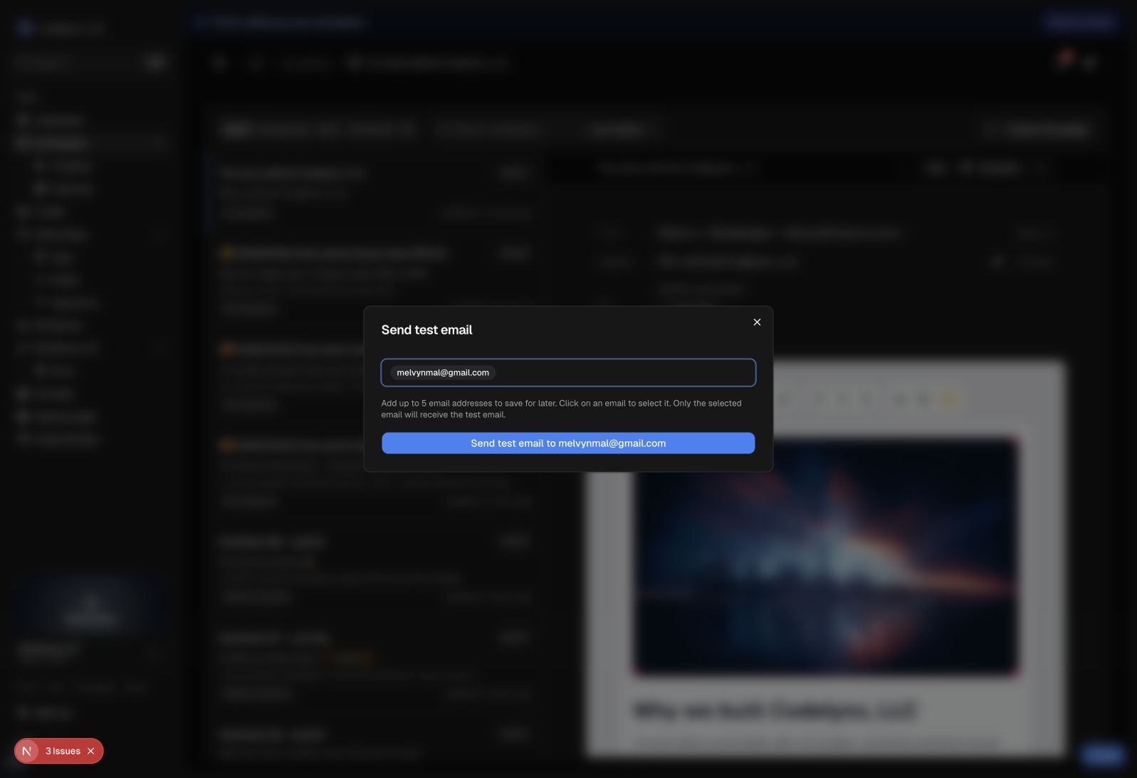 Test email confirmation with a selected recipient